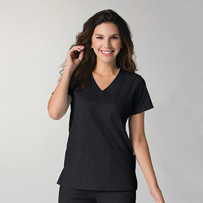 Maevn EON 1738 Women's Back Mesh Panel Curved V-Neck Top