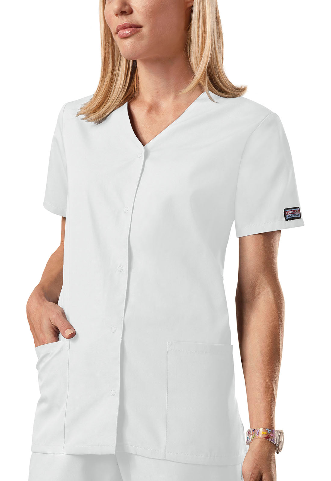 Cherokee WW Originals Women's 4770 Snap Front V-Neck Top
