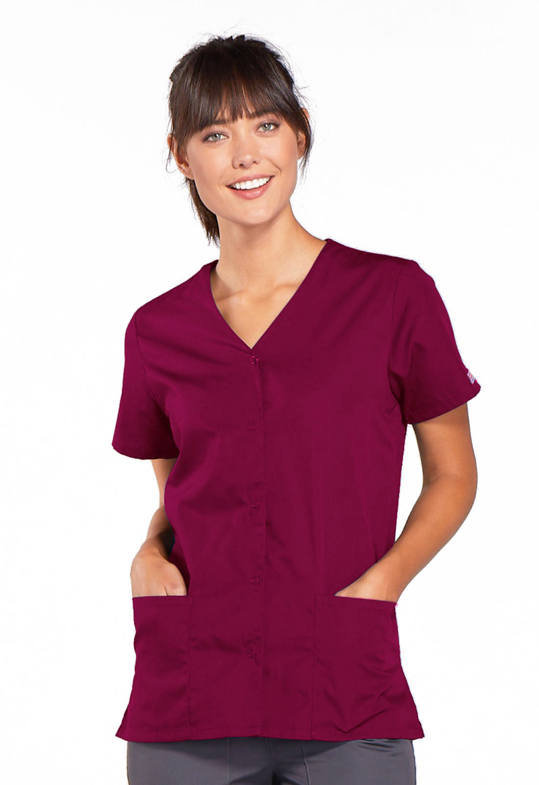 Cherokee WW Originals Women's 4770 Snap Front V-Neck Top
