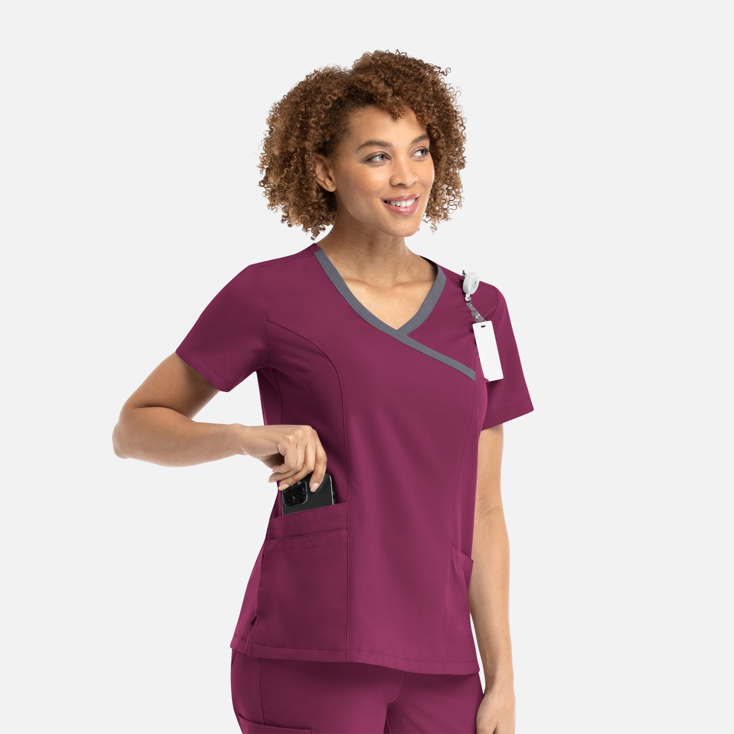 Maevn Momentum 5004 Women's Mock Wrap Top with Contrast Trim