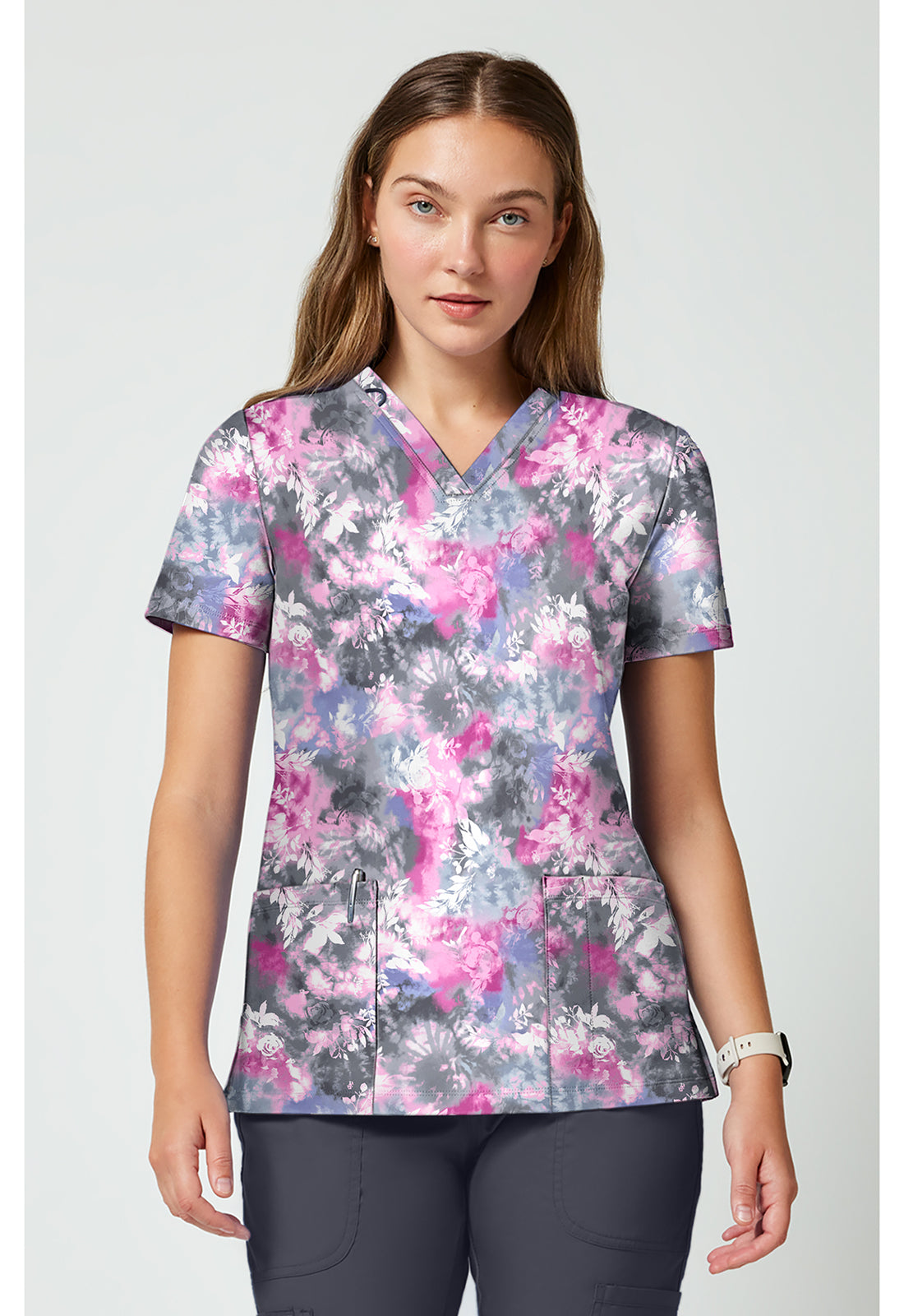 Cherokee Achieve Women's CK00010 2 Pocket Print Top