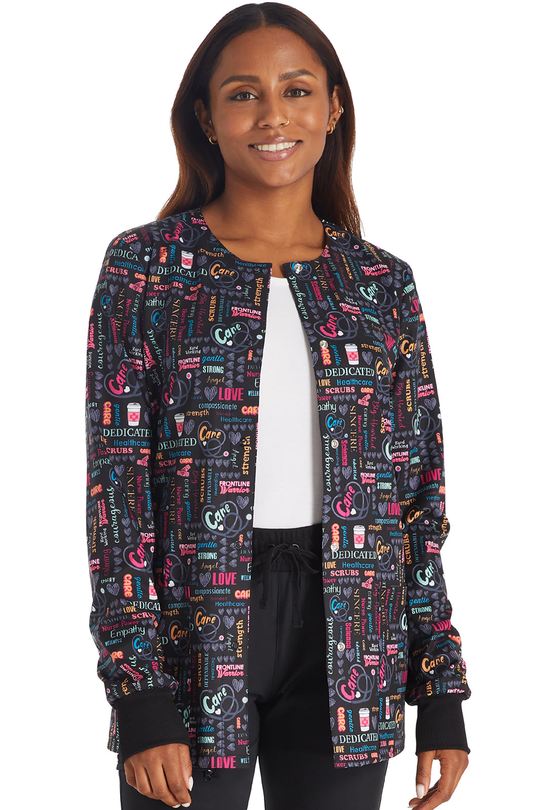 Cherokee Prints Women's CK321 Snap Front Print Warm-up Jacket