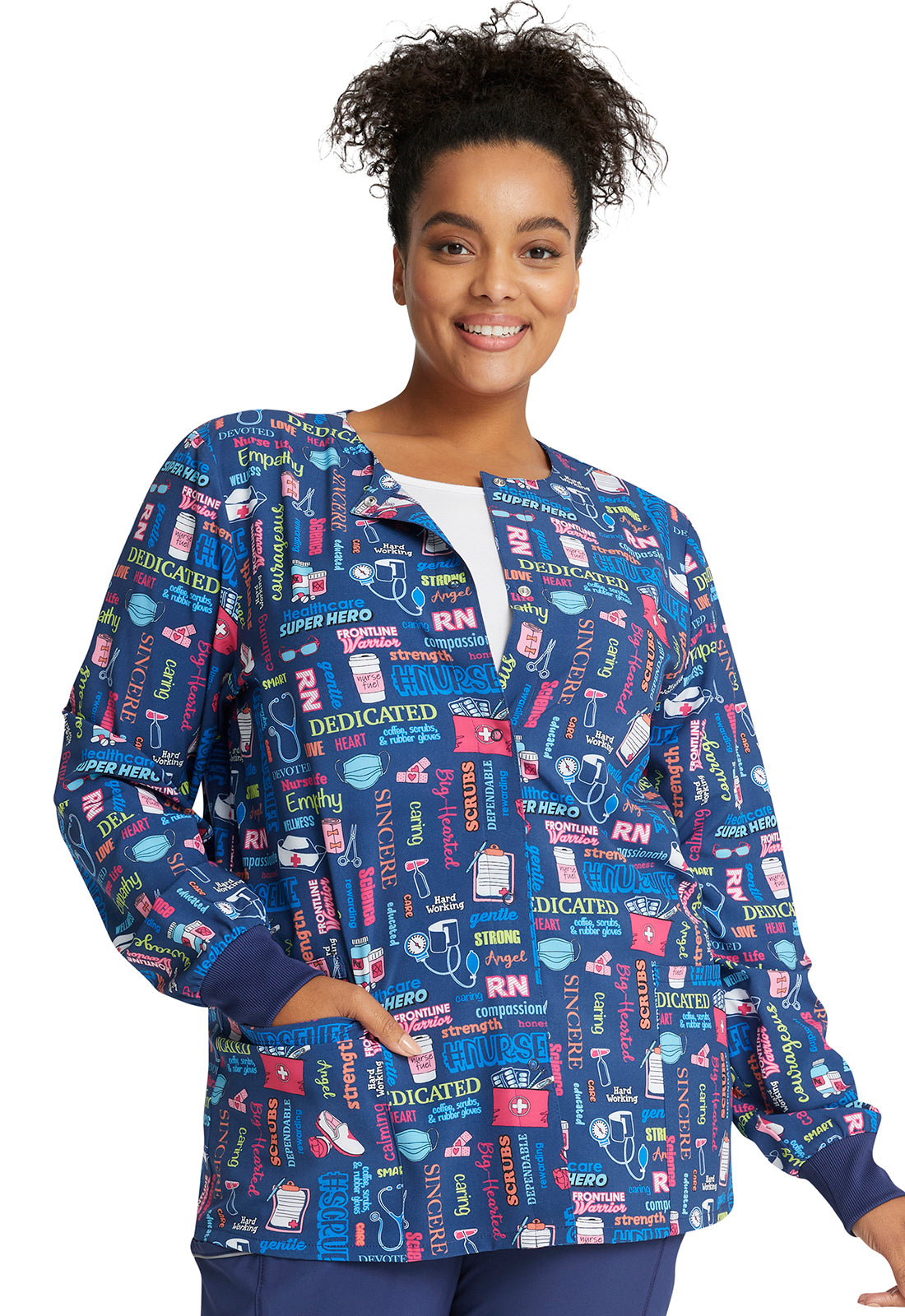 Cherokee Prints Women's CK321 Snap Front Print Warm-up Jacket