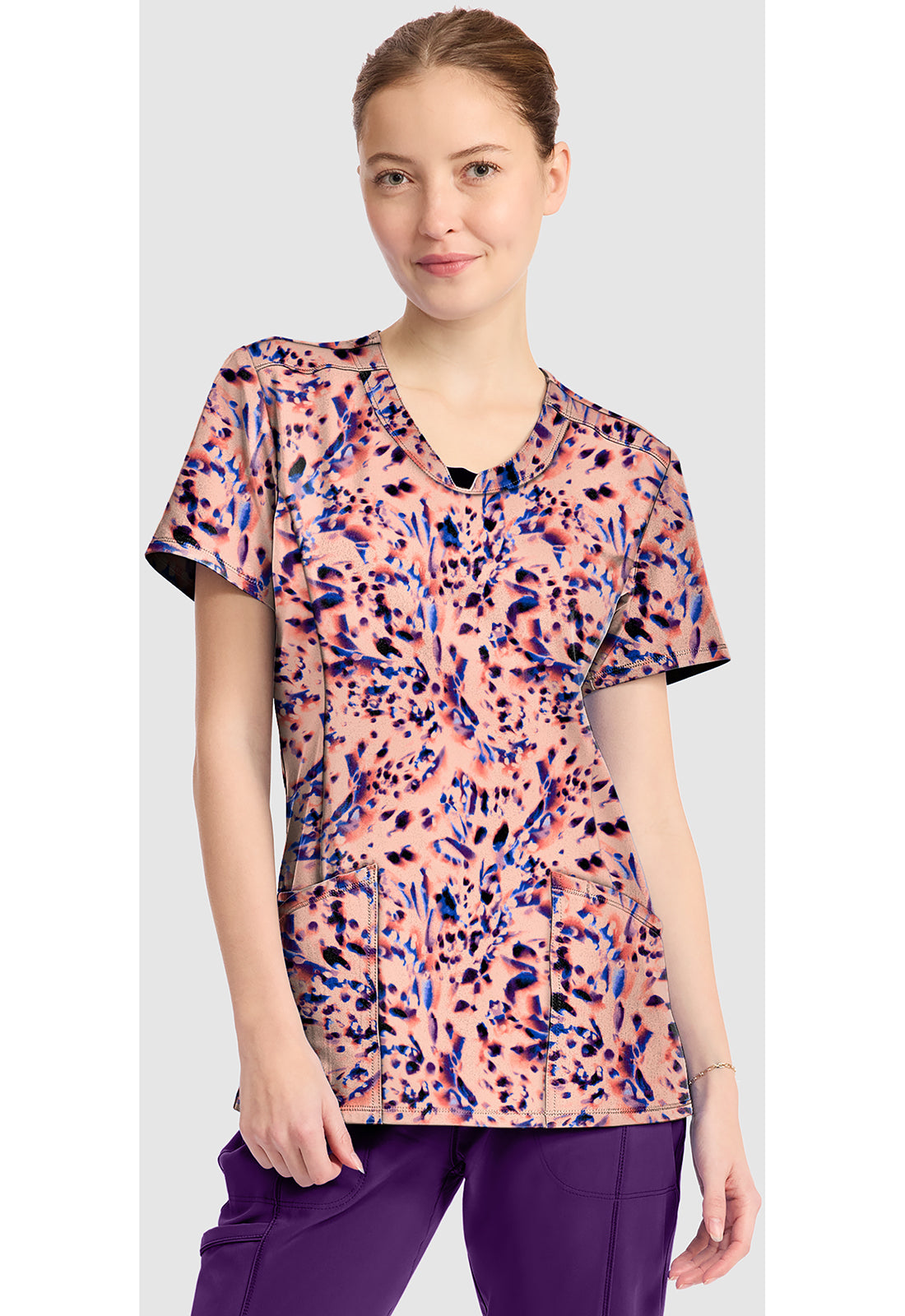 Cherokee Infinity Prints Women's CK609 Round Print Neck Top