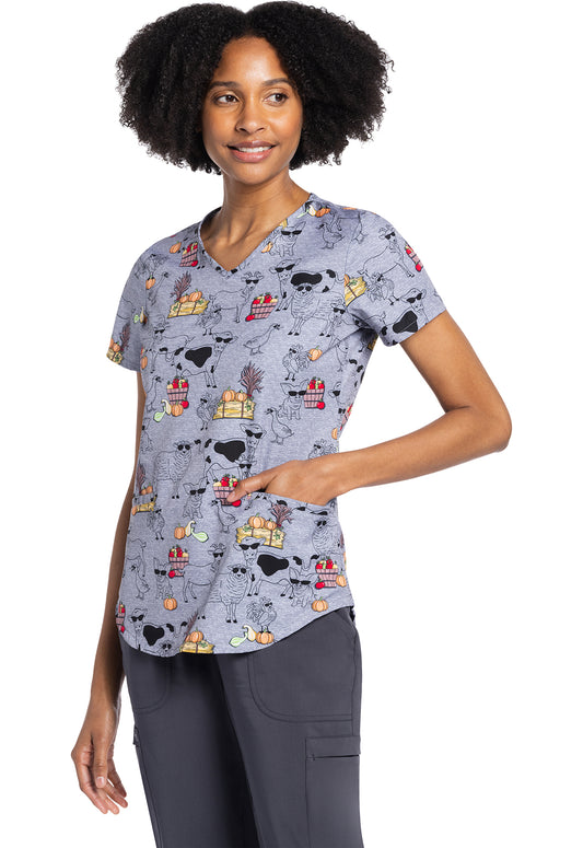 Cherokee Prints Women's CK637 V-Neck Print Top