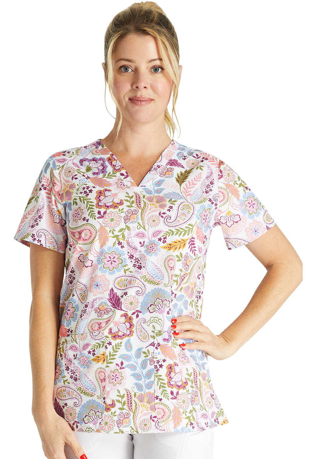 Cherokee Prints Women's CK671 V-Neck Print Top