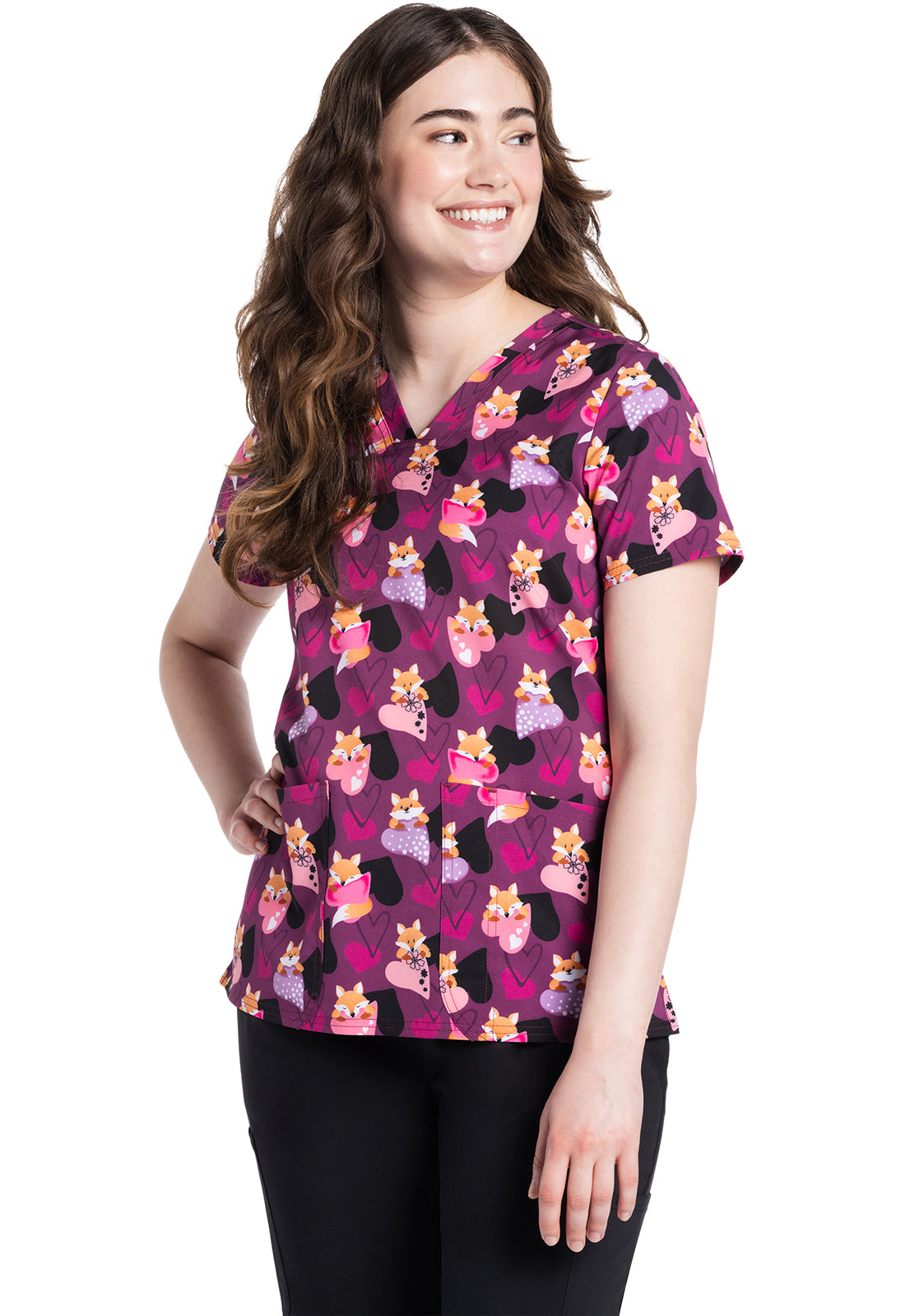 Cherokee Prints Women's CK671 V-Neck Print Top