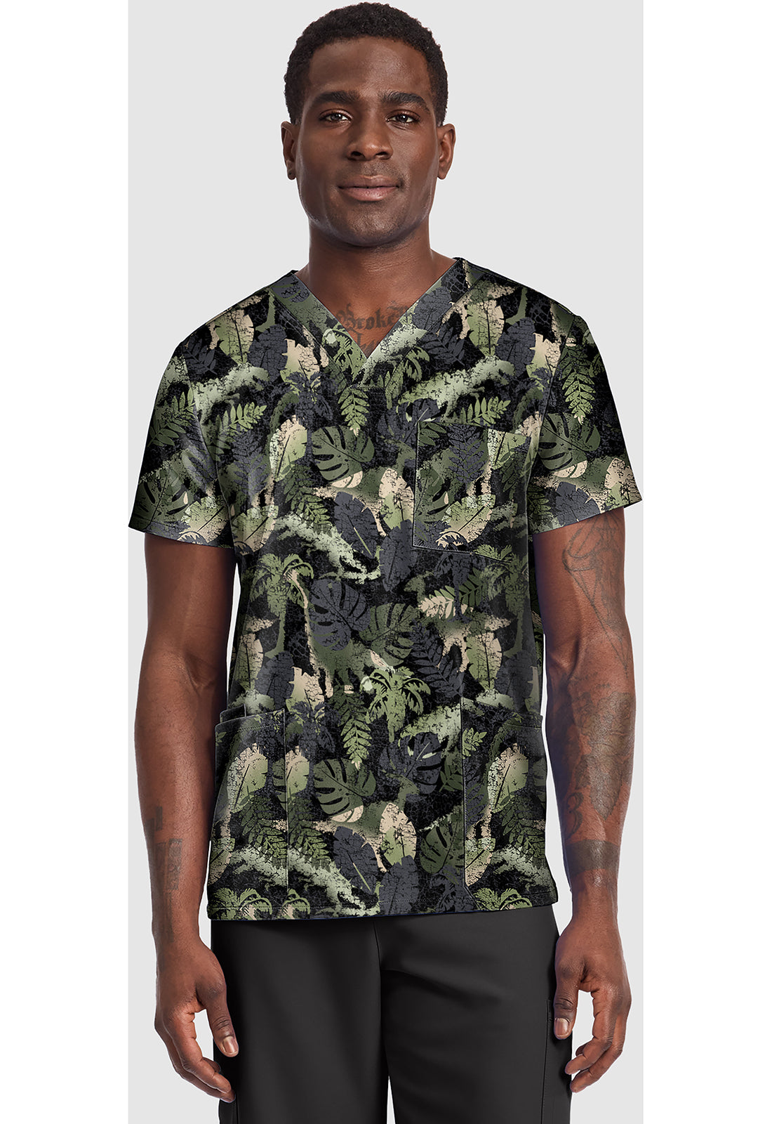 Cherokee Prints Men's CK691 Unisex V-Neck Print Top