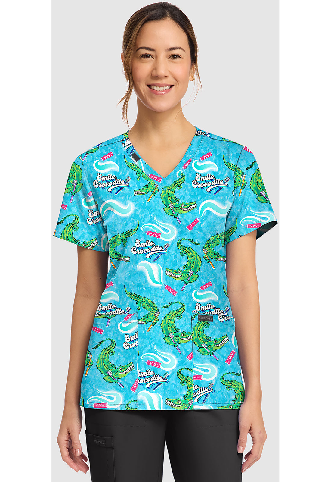 Cherokee Prints Women's CK856 Women's Print V-Neck Top