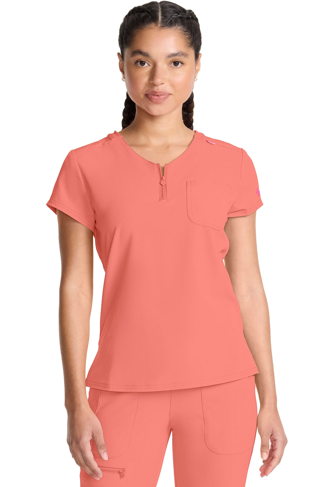 Med Couture Amp Women's MC705 Quarter Zip V-Neck Tuckable Top