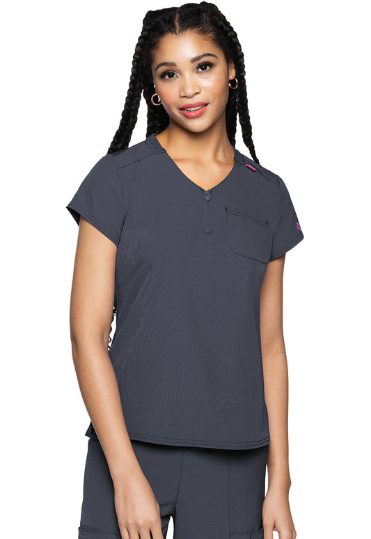 Med Couture Amp Women's MC705 Quarter Zip V-Neck Tuckable Top