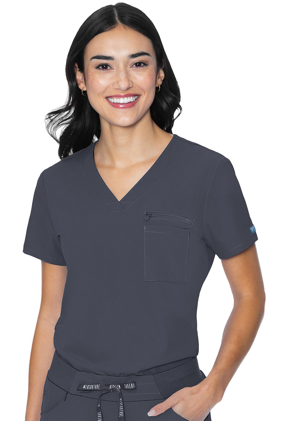 Med Couture Peaches Women's MC8482 V-Neck Chest Pocket Top