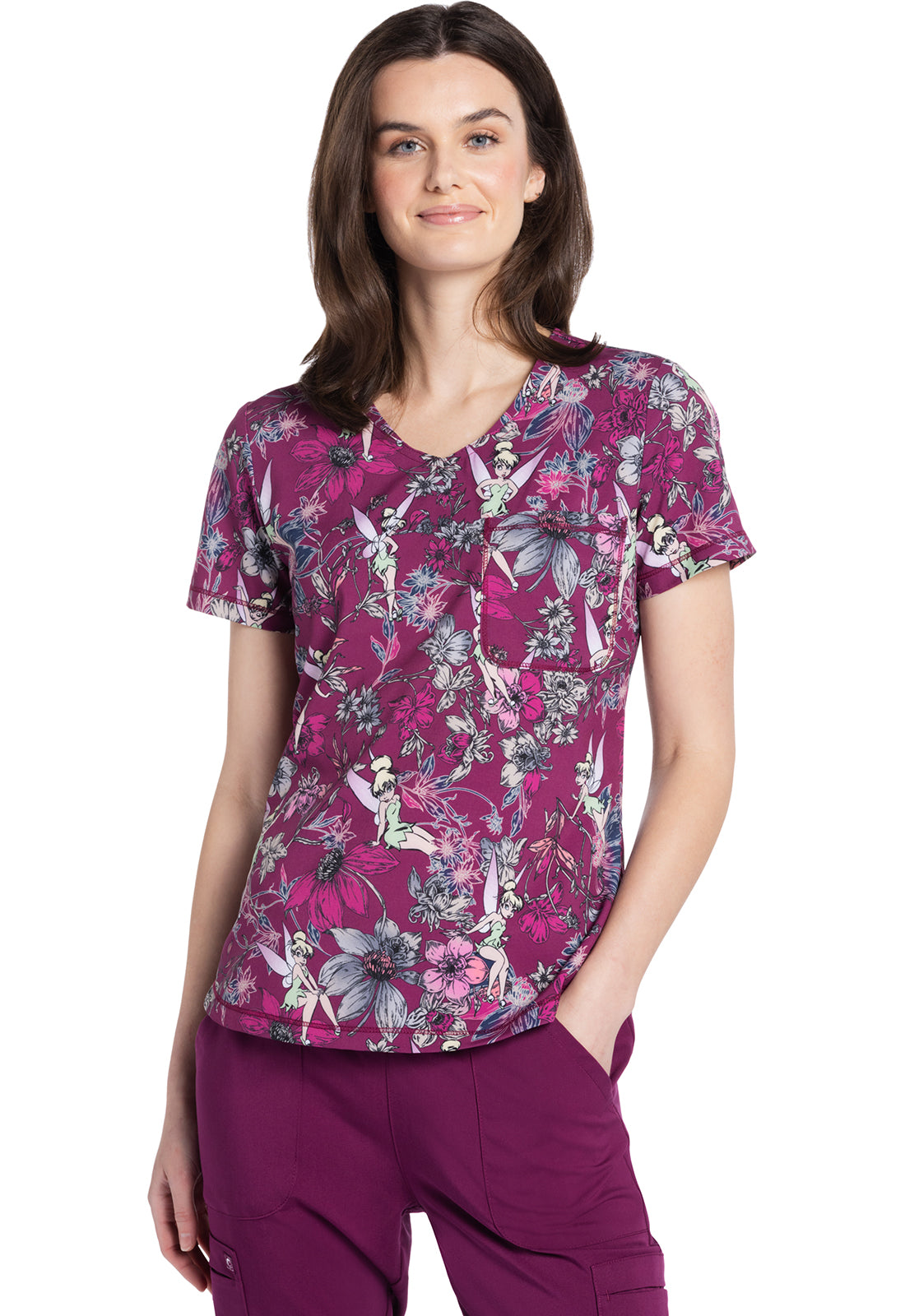 Cherokee Licensed Women's TF786 Rounded Print V-Neck Top