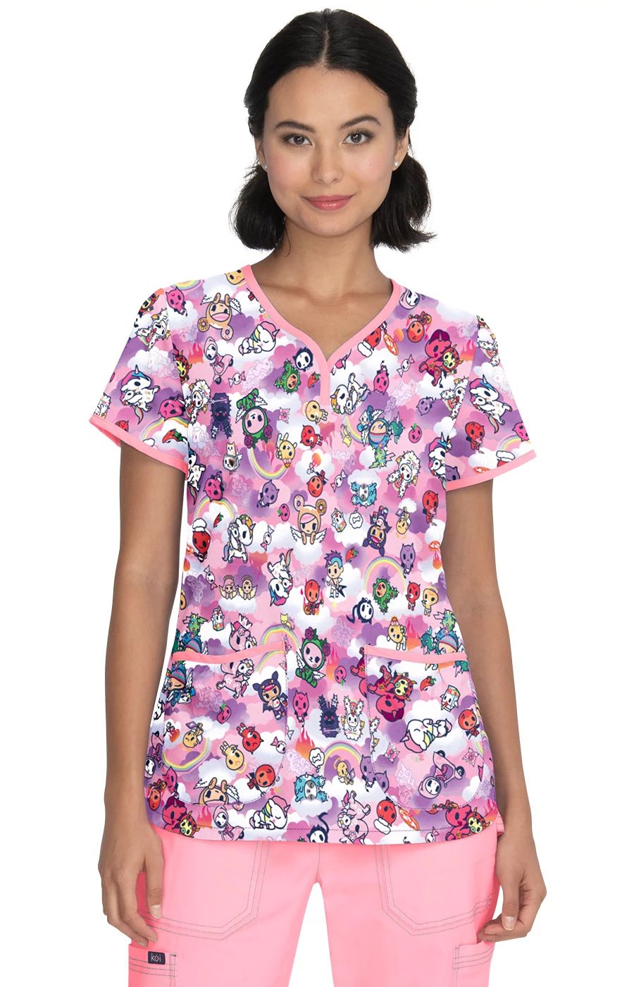 tokidoki by koi Eve Women's 1017TKD 2-Pocket Print Scrub Top