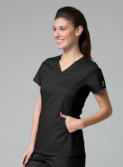 Maevn EON 1718 Women's Sporty Mesh Panel Curved V Neck Top