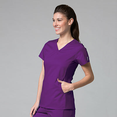 Maevn EON 1718 Women's Sporty Mesh Panel Curved V Neck Top