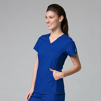 Maevn EON 1718 Women's Sporty Mesh Panel Curved V Neck Top