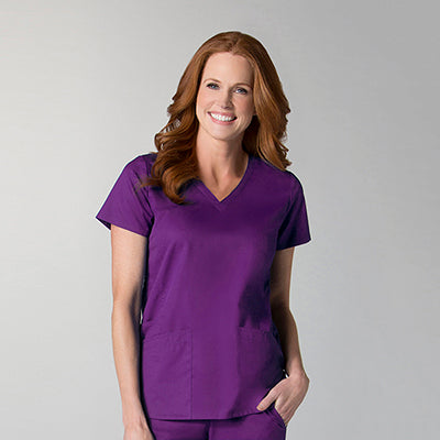 Maevn EON 1738 Women's Back Mesh Panel Curved V-Neck Top