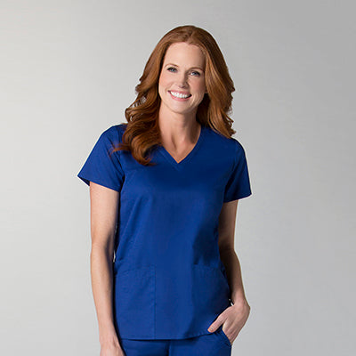 Maevn EON 1738 Women's Back Mesh Panel Curved V-Neck Top