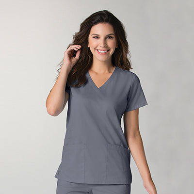 Maevn EON 1738 Women's Back Mesh Panel Curved V-Neck Top