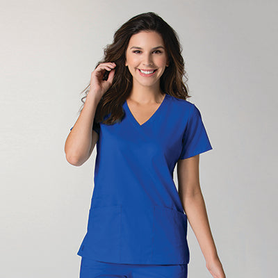 Maevn EON 1738 Women's Back Mesh Panel Curved V-Neck Top