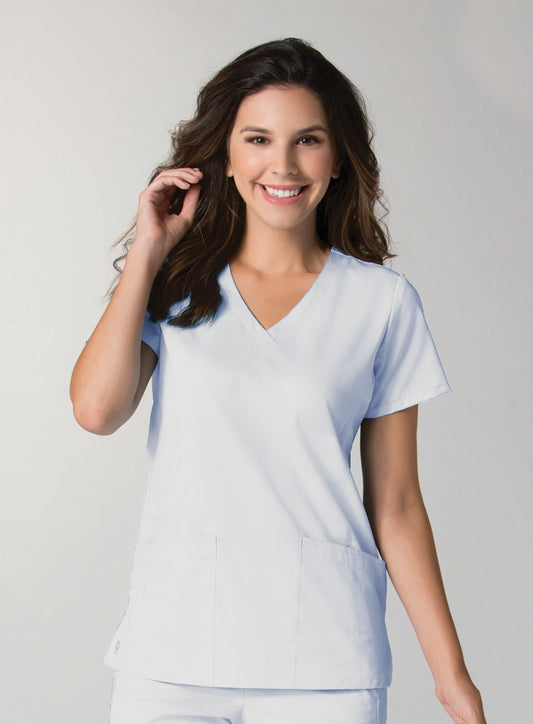 Maevn EON 1738 Women's Back Mesh Panel Curved V-Neck Top