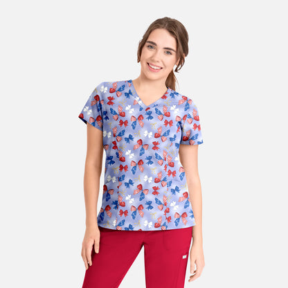 Maevn Prints 1797 Women's Curved V-Neck Print Top