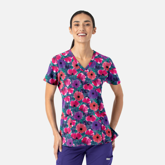 Maevn Prints 1797 Women's Curved V-Neck Print Top