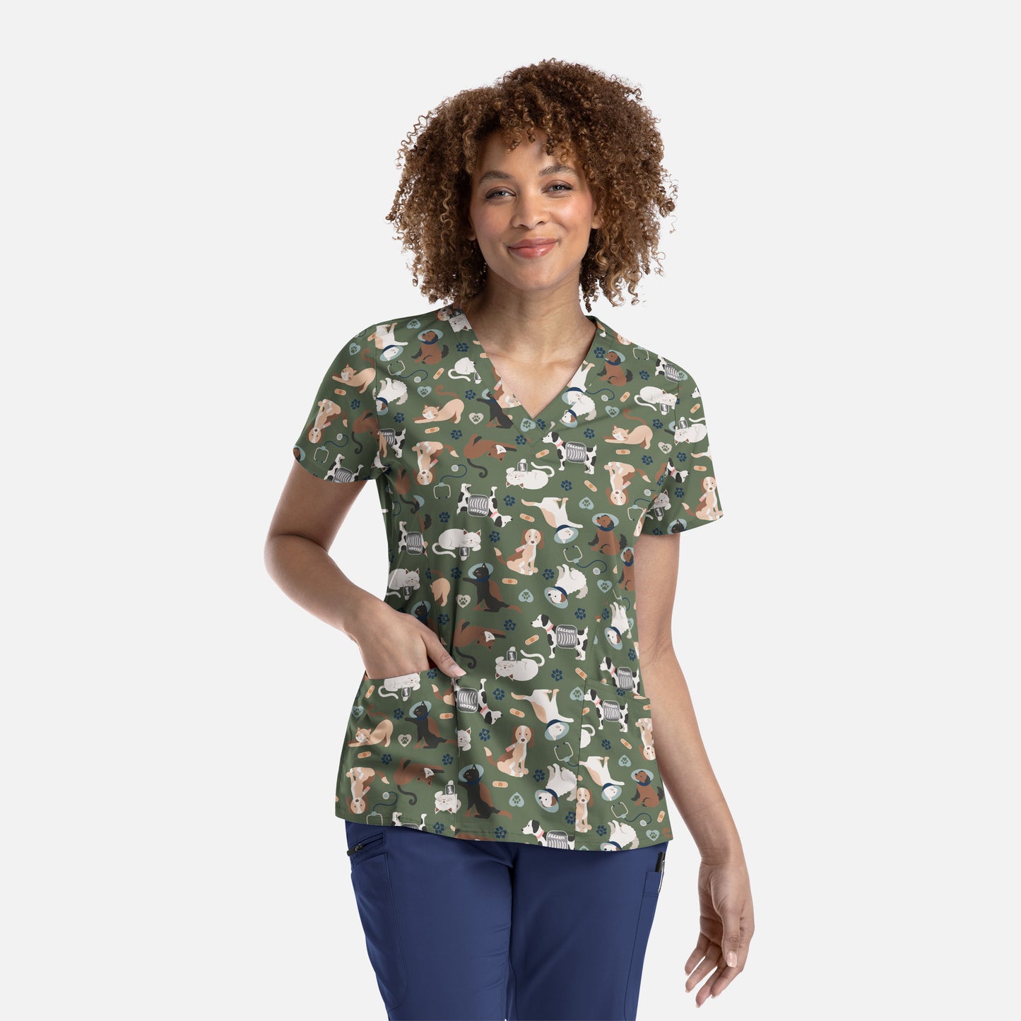 Maevn Prints 1797 Women's Curved V-Neck Print Top