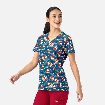 Maevn Prints 1797 Women's Curved V-Neck Print Top