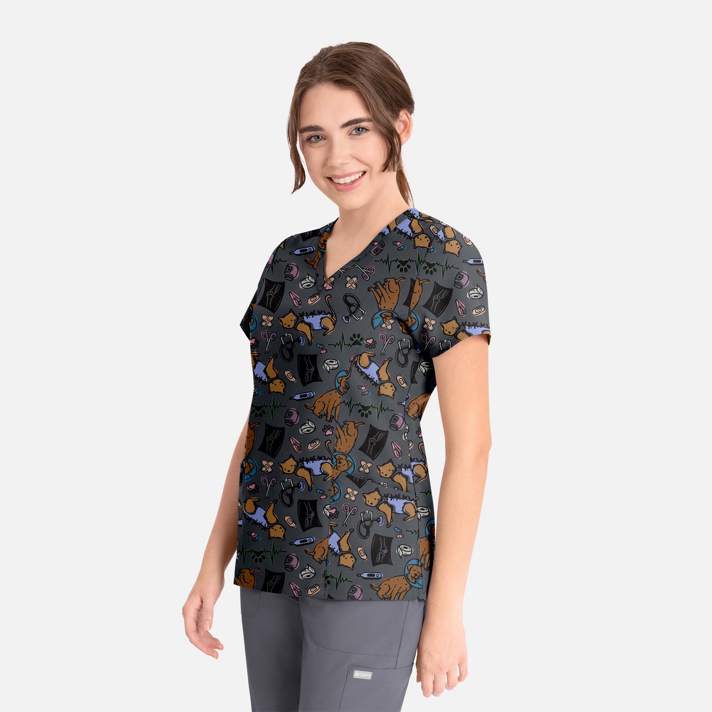Maevn Prints 1797 Women's Curved V-Neck Print Top