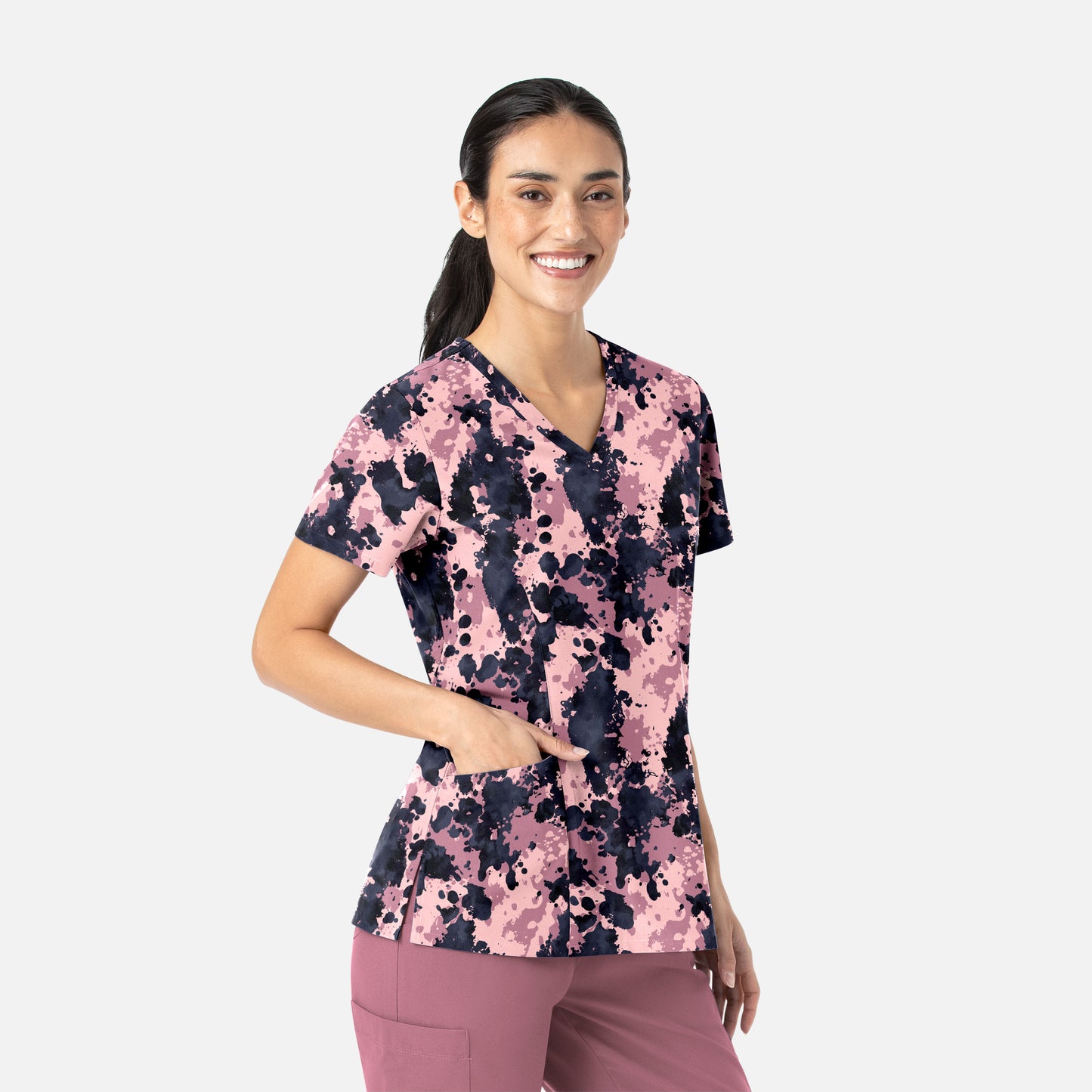 Maevn Prints 1797 Women's Curved V-Neck Print Top