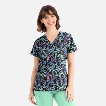 Maevn Prints 1797 Women's Curved V-Neck Print Top