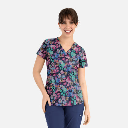 Maevn Prints 1797 Women's Curved V-Neck Print Top