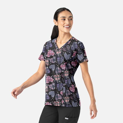 Maevn Prints 1797 Women's Curved V-Neck Print Top