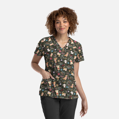 Maevn Prints 1797 Women's Curved V-Neck Print Top