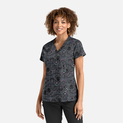 Maevn Prints 1797 Women's Curved V-Neck Print Top