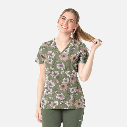 Maevn Prints 1797 Women's Curved V-Neck Print Top