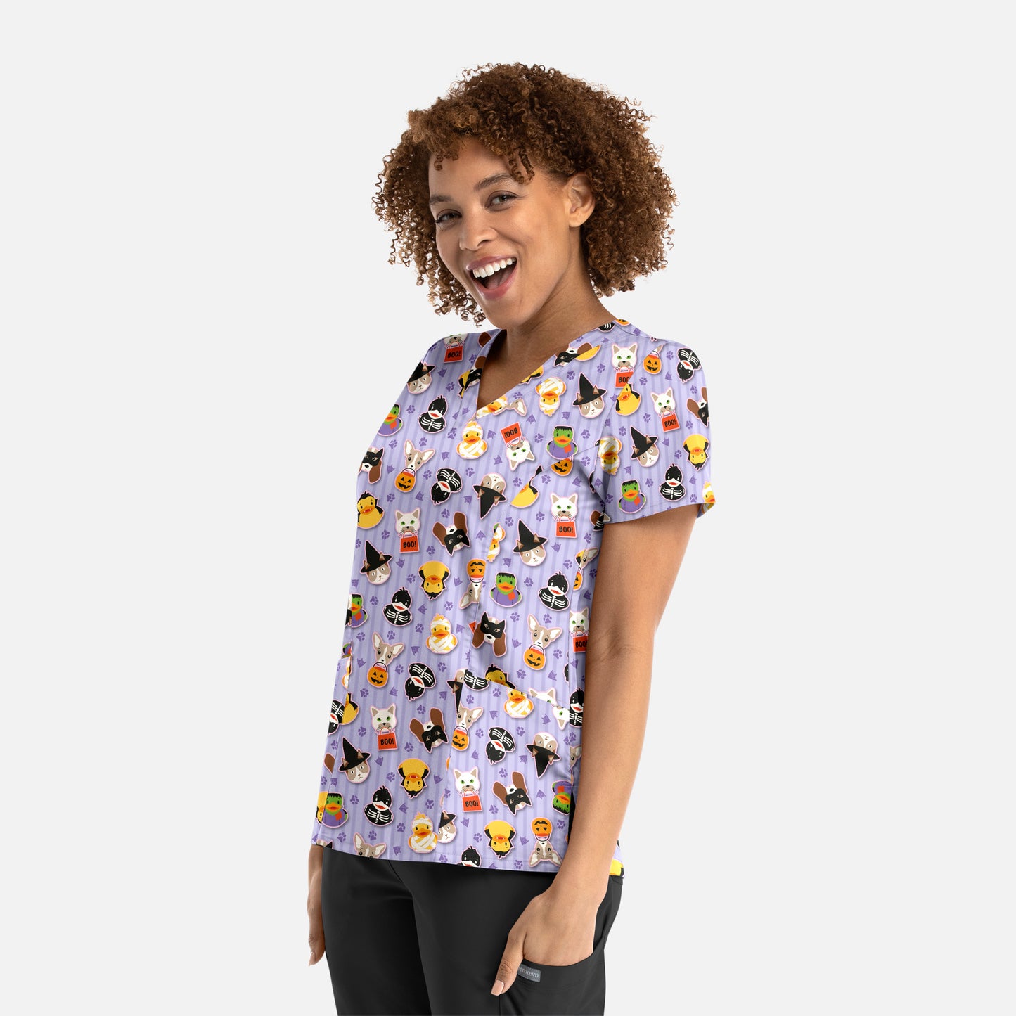 Maevn Prints 1797 Women's Curved V-Neck Print Top