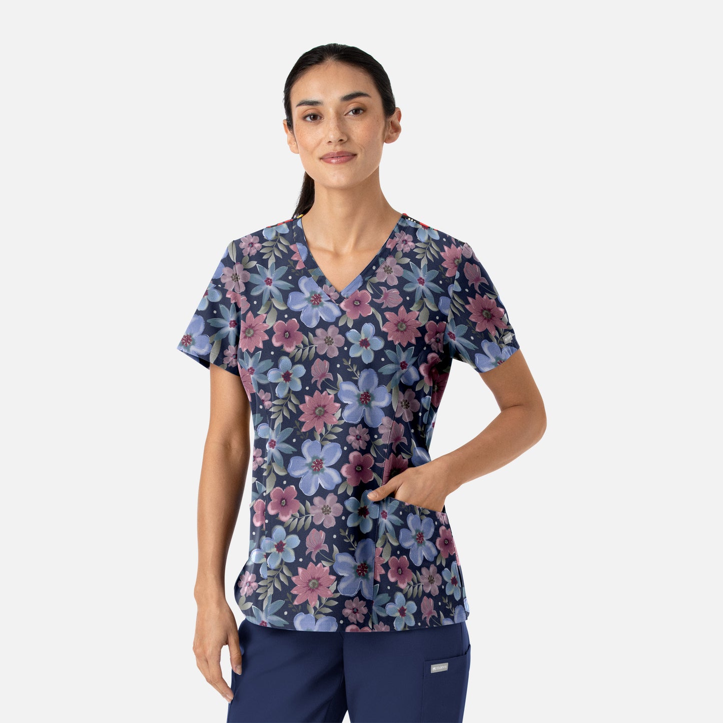 Maevn Prints 1797 Women's Curved V-Neck Print Top