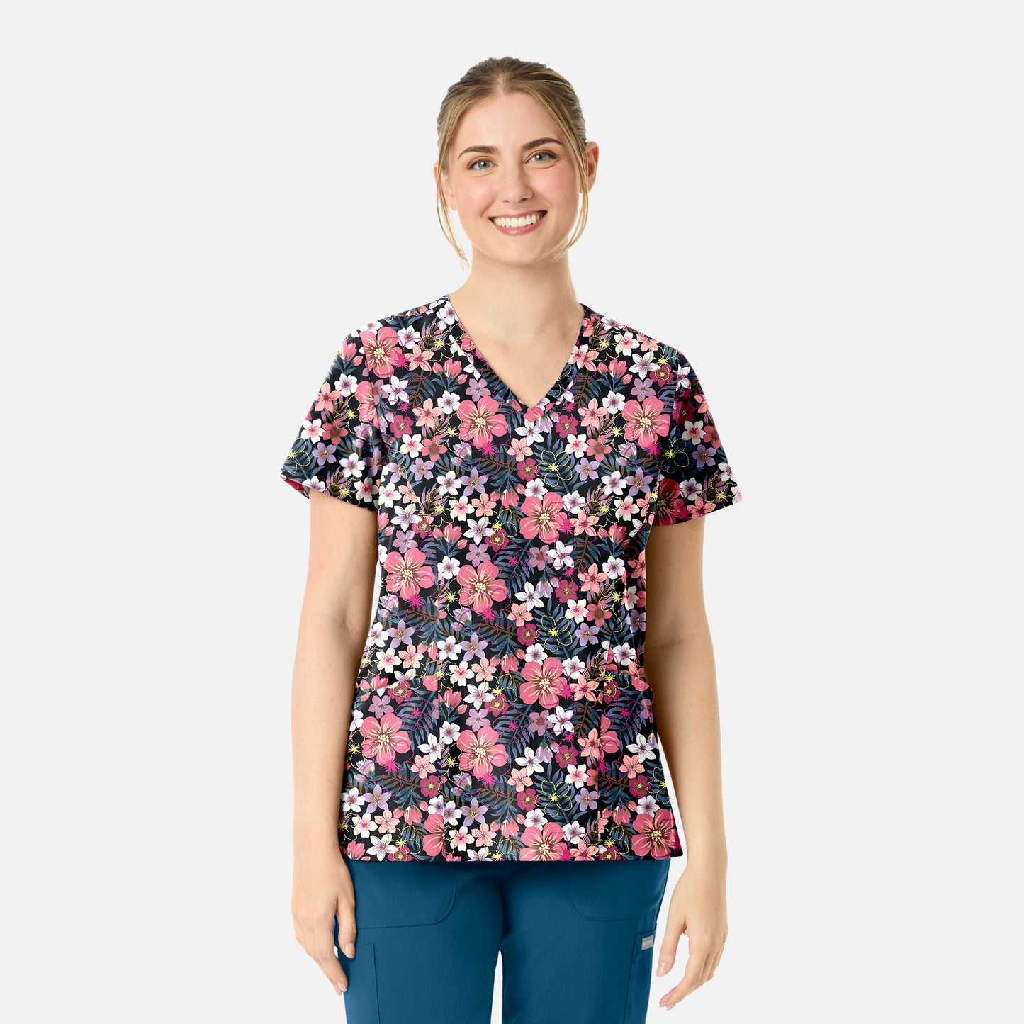 Maevn Prints 1797 Women's Curved V-Neck Print Top