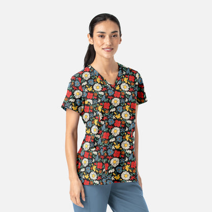 Maevn Prints 1797 Women's Curved V-Neck Print Top