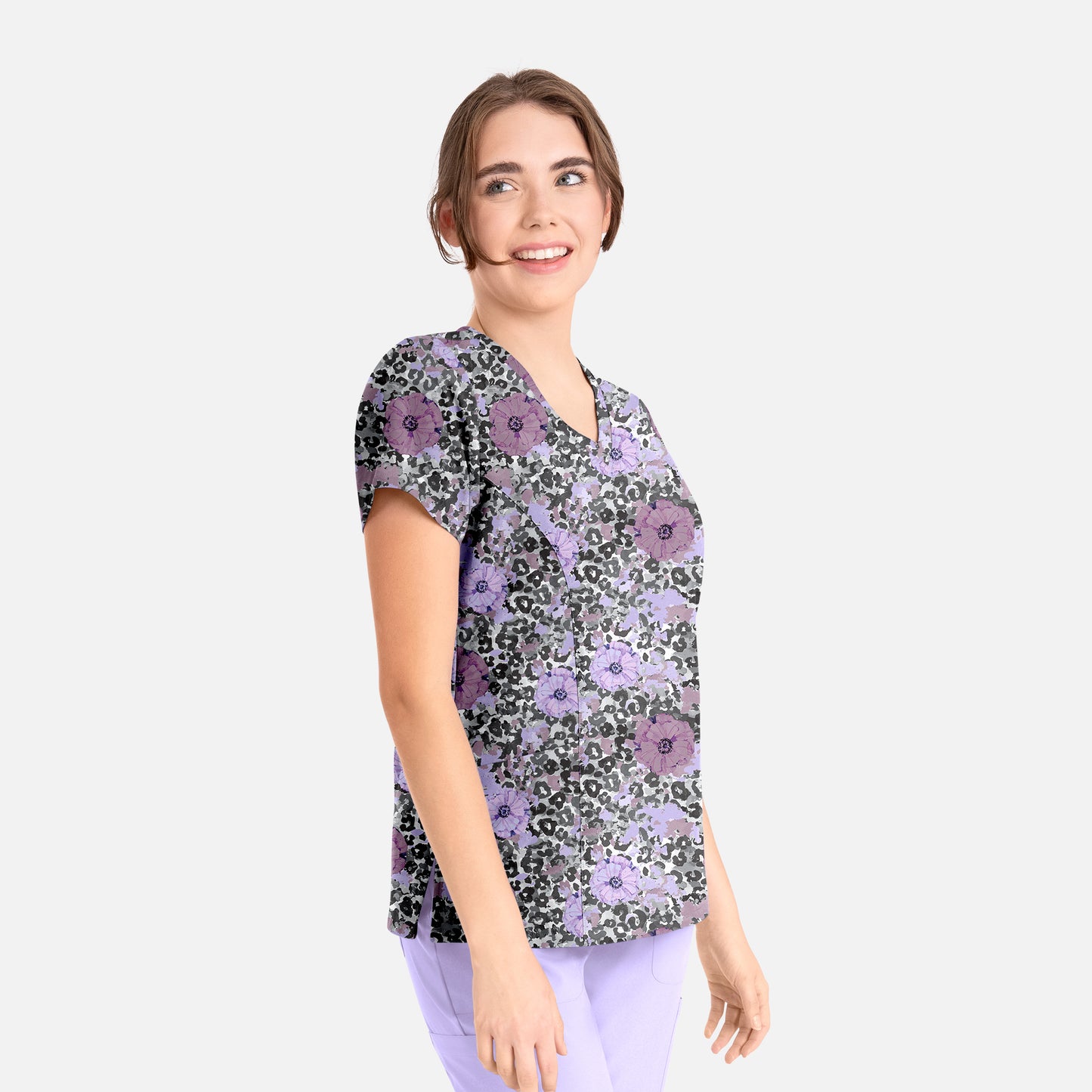 Maevn Prints 1797 Women's Curved V-Neck Print Top