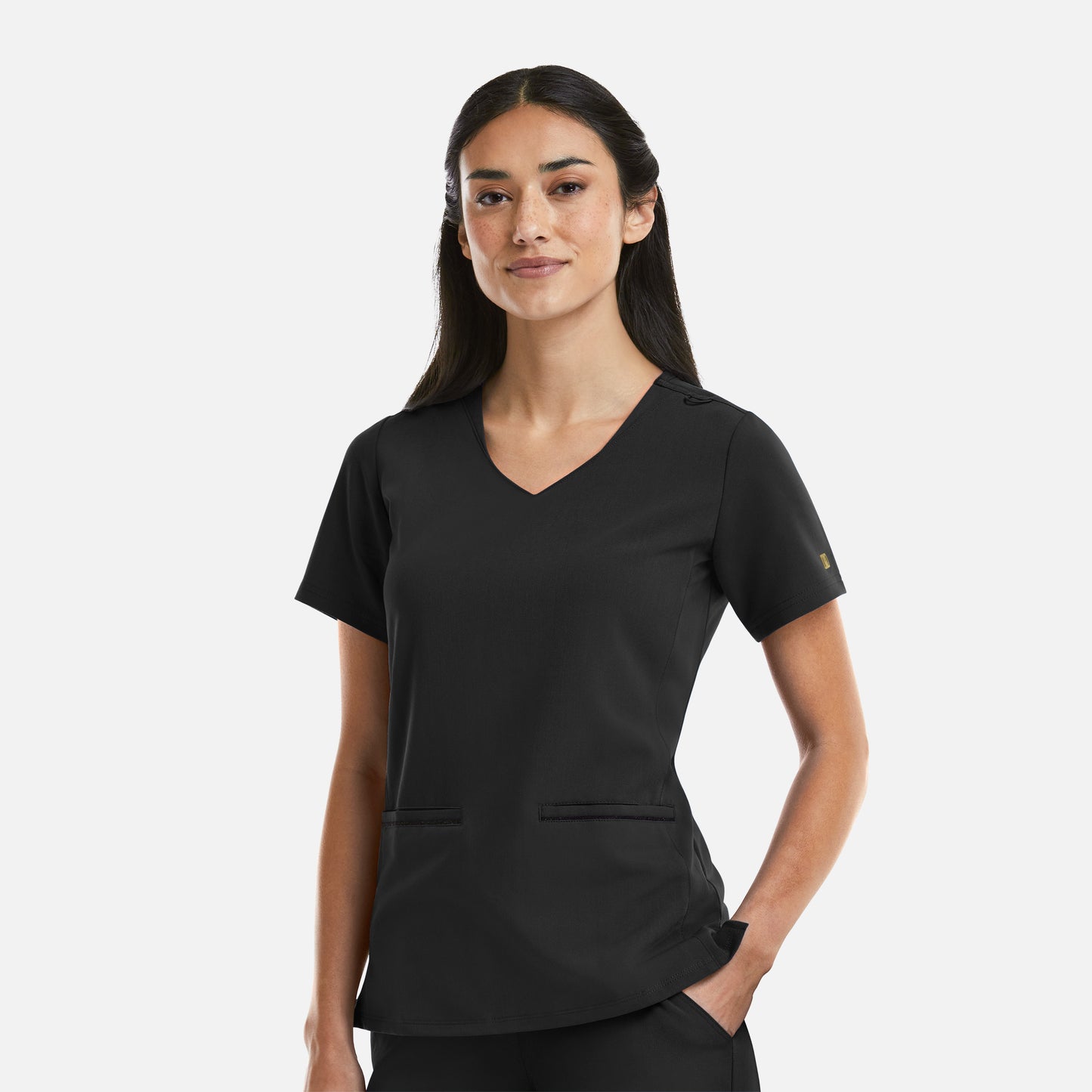 Maevn Matrix Pro 3902 Women’s Curved V-Neck Top with Metallic Detail
