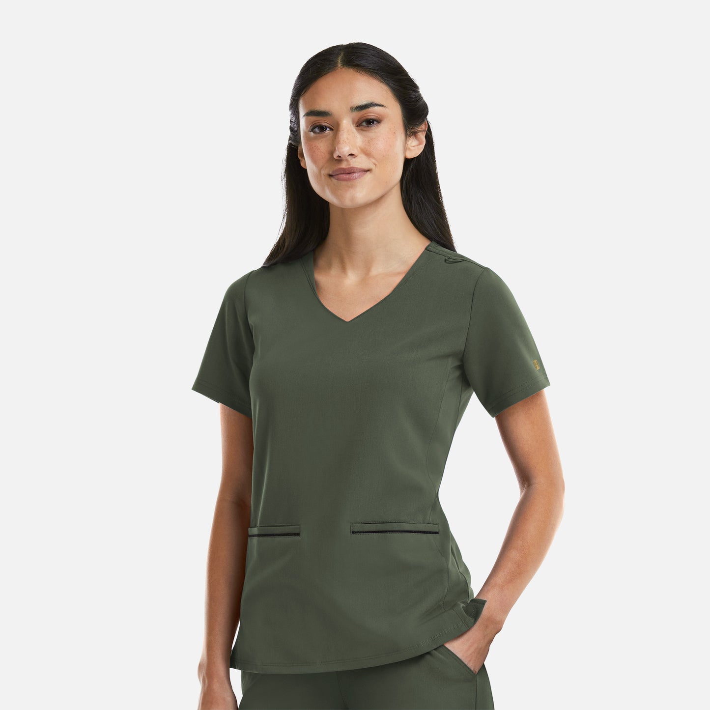 Maevn Matrix Pro 3902 Women's Curved V-Neck Top with Metallic Detail