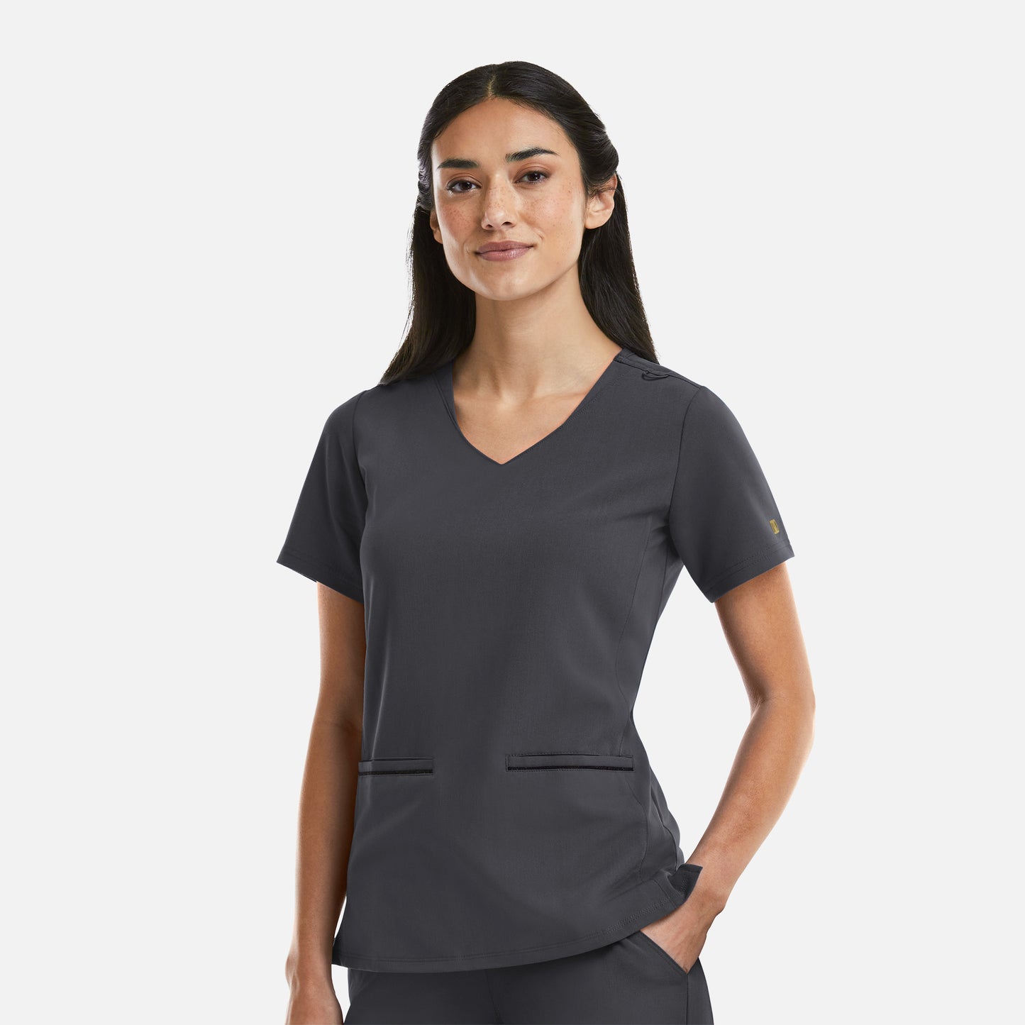 Maevn Matrix Pro 3902 Women's Curved V-Neck Top with Metallic Detail