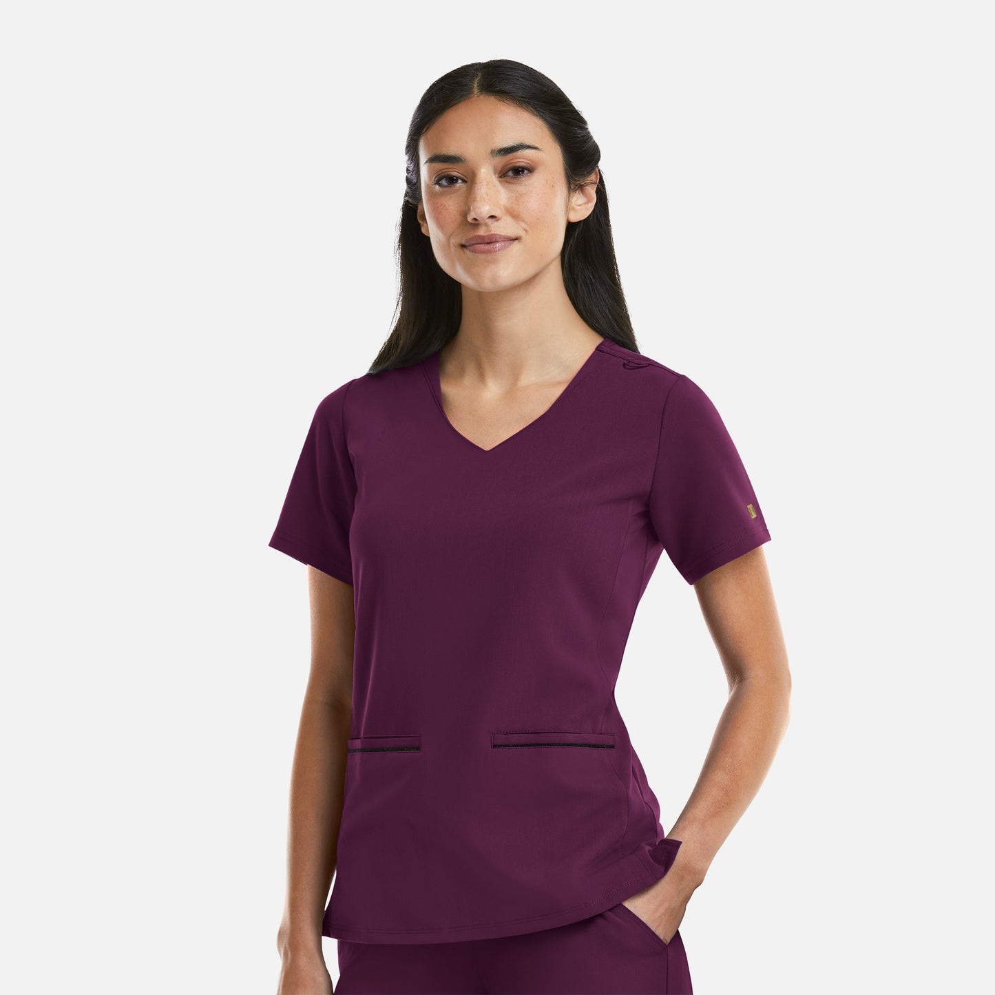 Maevn Matrix Pro 3902 Women's Curved V-Neck Top with Metallic Detail