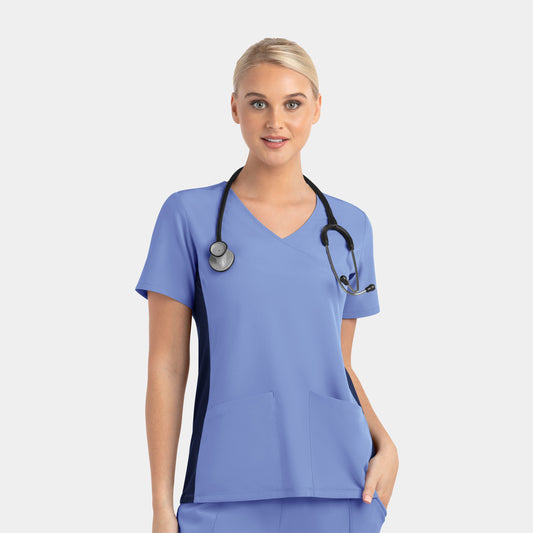 Maevn Matrix Impulse 4520 Women's Mock Wrap Top with Contrast Knit Panels