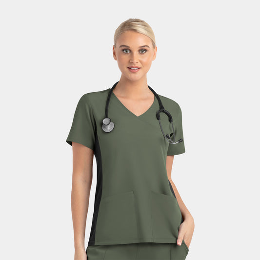 Maevn Matrix Impulse 4520 Women's Mock Wrap Top with Contrast Knit Panels