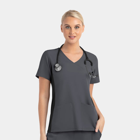 Maevn Matrix Impulse 4520 Women's Mock Wrap Top with Contrast Knit Panels